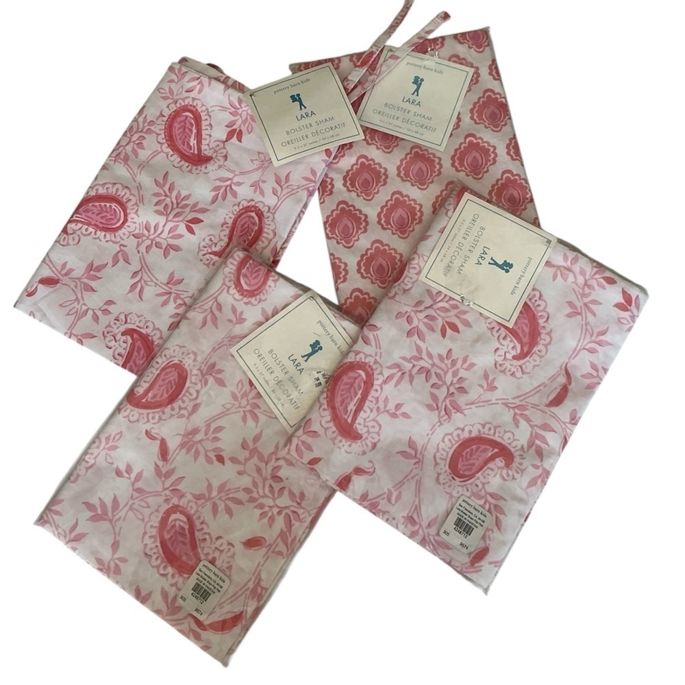 NWT Pottery Barn Kids Lara Paisley Pink Floral Bolster Sham 9.5" x 27"